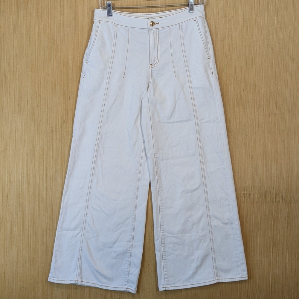 Chicos White Palazzo Jean Wide Leg Pants 00P Petite Chic Quiet Luxury Minimalist